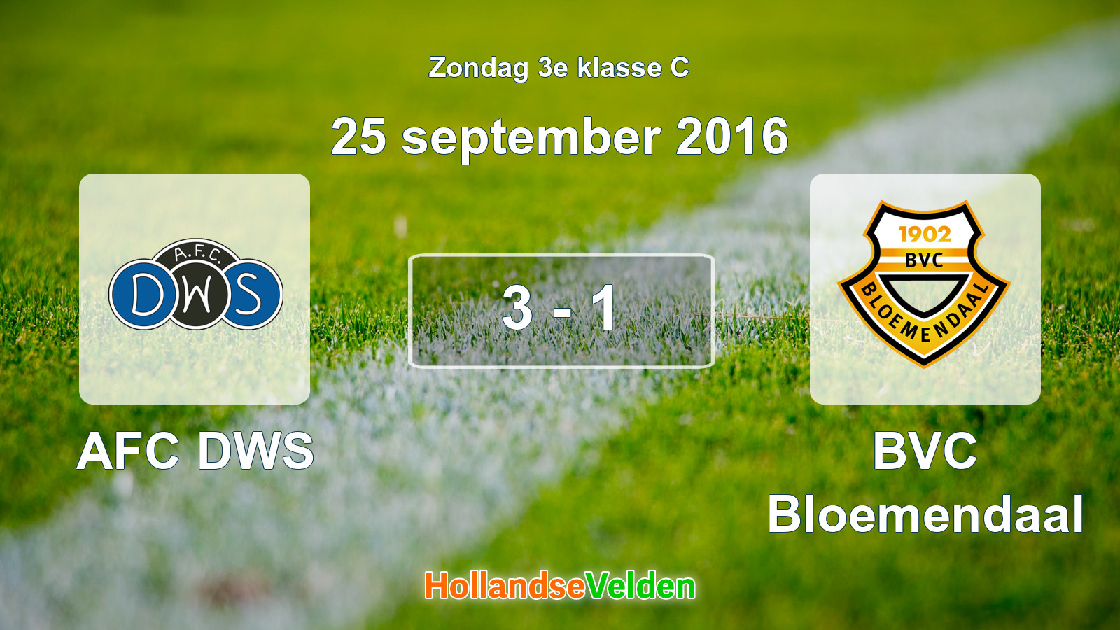 Gespeelde wedstrijd: AFC DWS - BVC Bloemendaal 3 - 1 (25 september 2016)