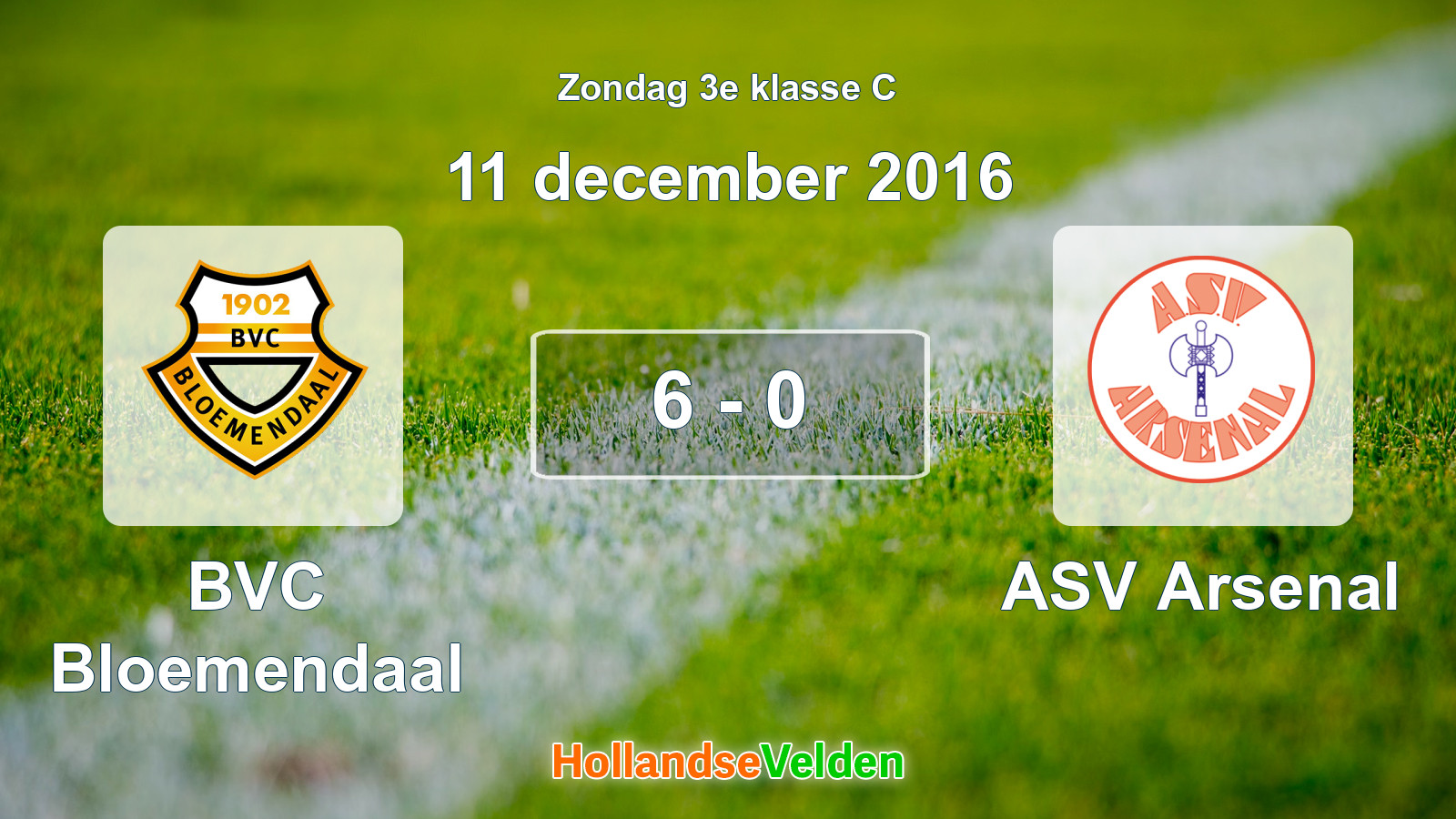 Gespeelde wedstrijd: BVC Bloemendaal - ASV Arsenal 6 - 0 (11 december 2016)