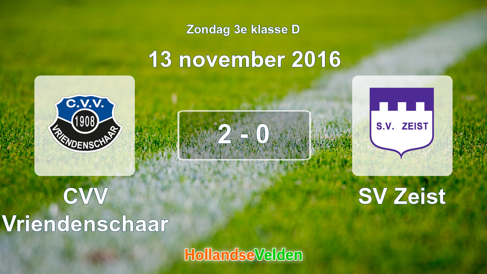 Gespeelde wedstrijd: CVV Vriendenschaar - SV Zeist 2 - 0 (13 november 2016)