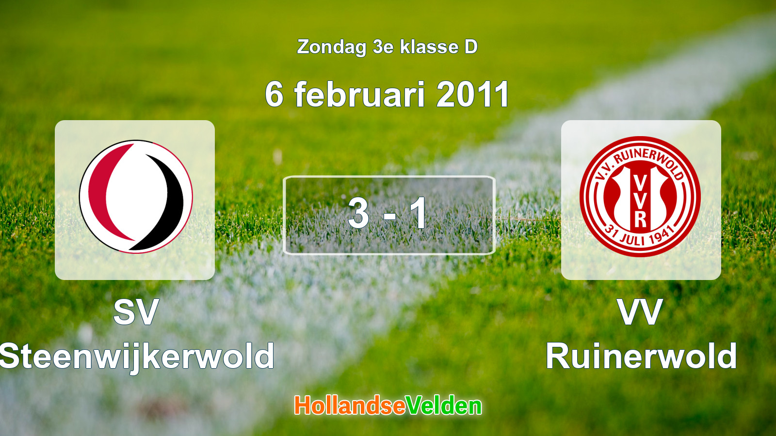 Gespeelde wedstrijd: SV Steenwijkerwold - VV Ruinerwold 3 - 1 (6 februari 2011)