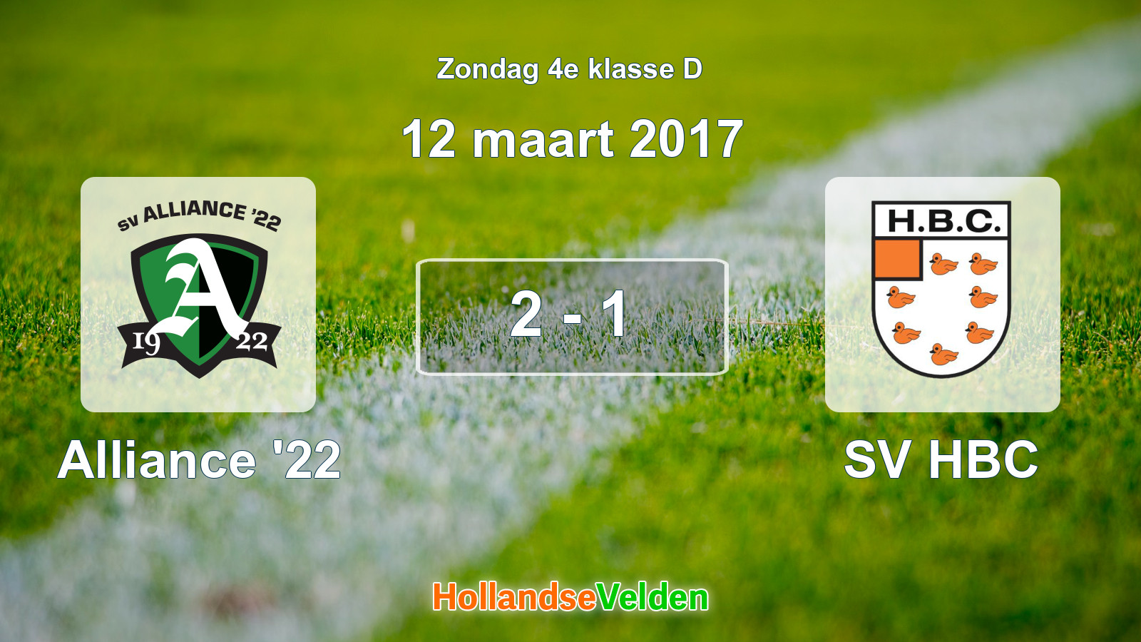 Gespeelde wedstrijd: Alliance '22 - SV HBC 2 - 1 (12 maart 2017)