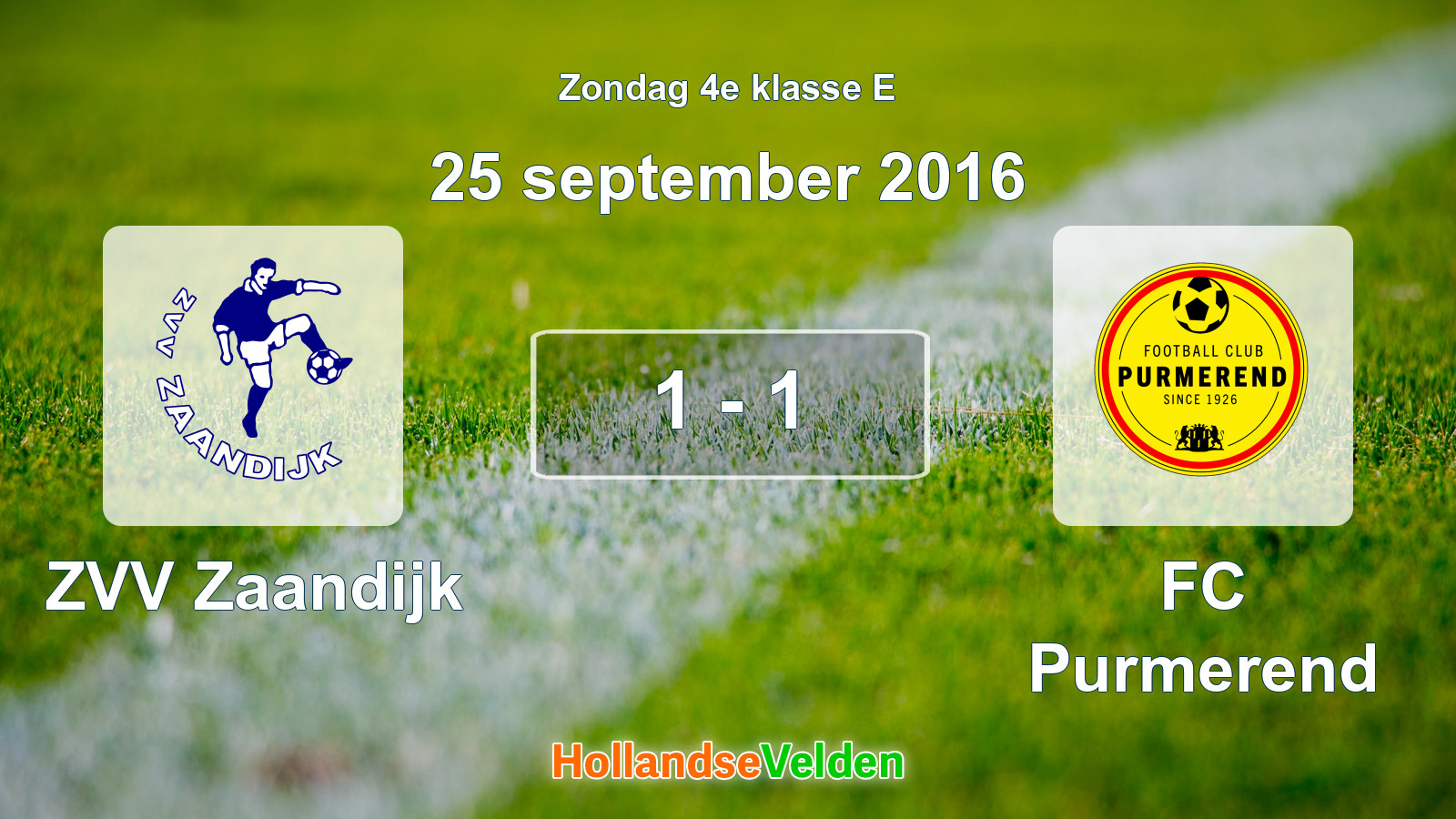Gespeelde wedstrijd: ZVV Zaandijk - FC Purmerend 1 - 1 (25 september 2016)