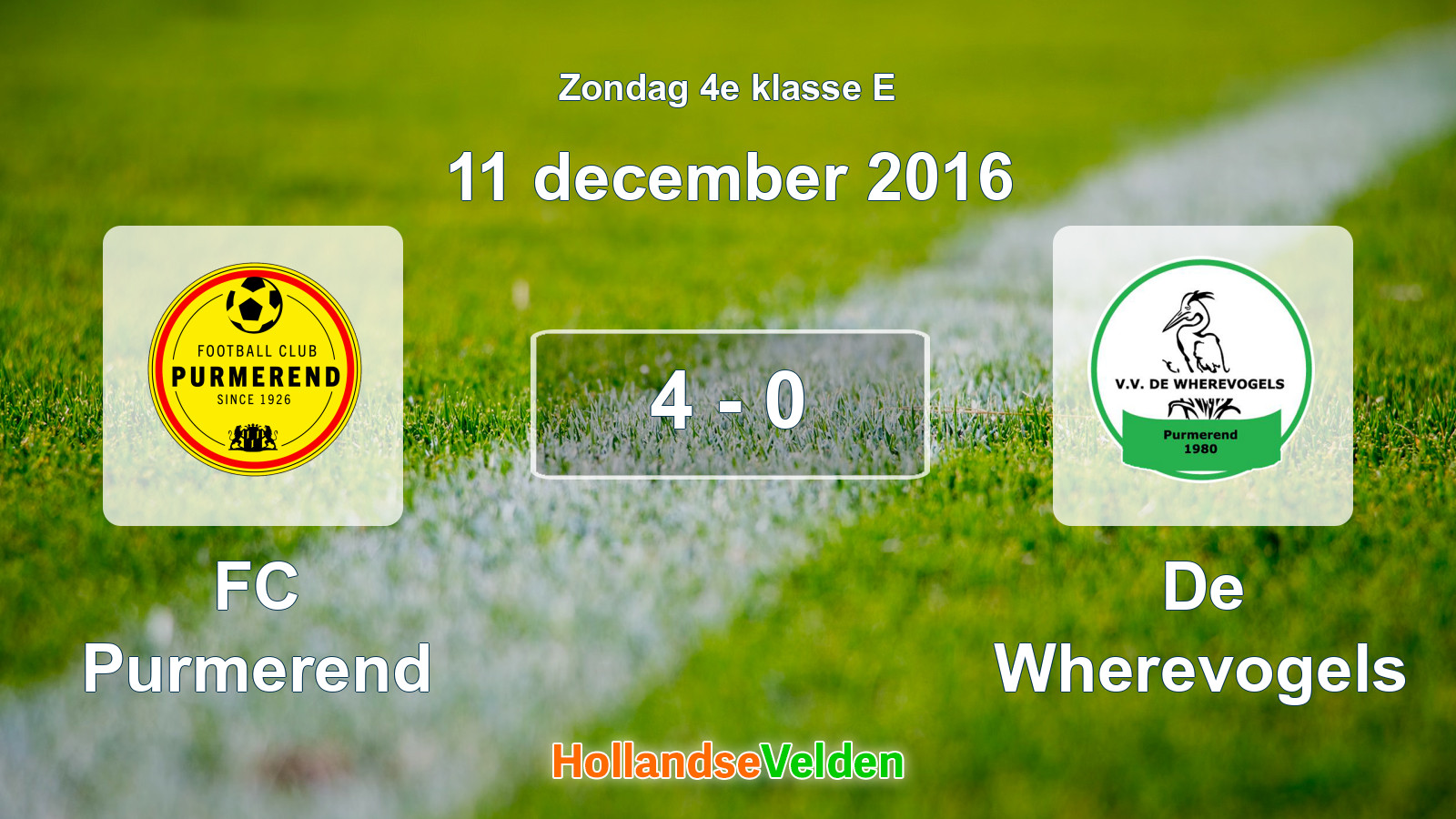 Gespeelde wedstrijd: FC Purmerend - De Wherevogels 4 - 0 (11 december 2016)