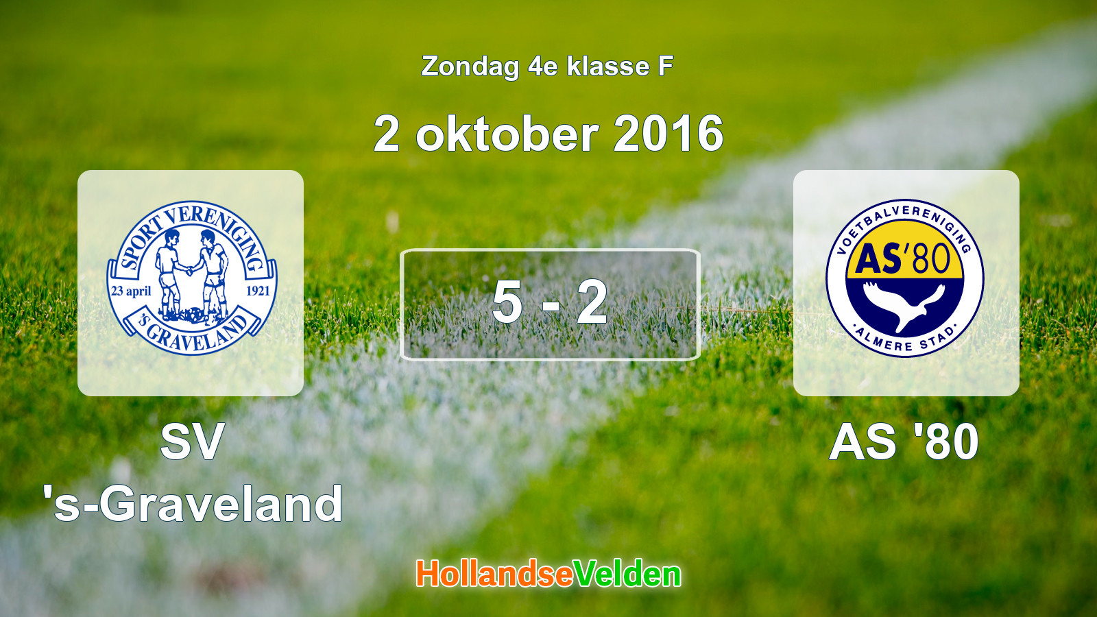 Gespeelde wedstrijd: SV 's-Graveland - AS '80 5 - 2 (2 oktober 2016)