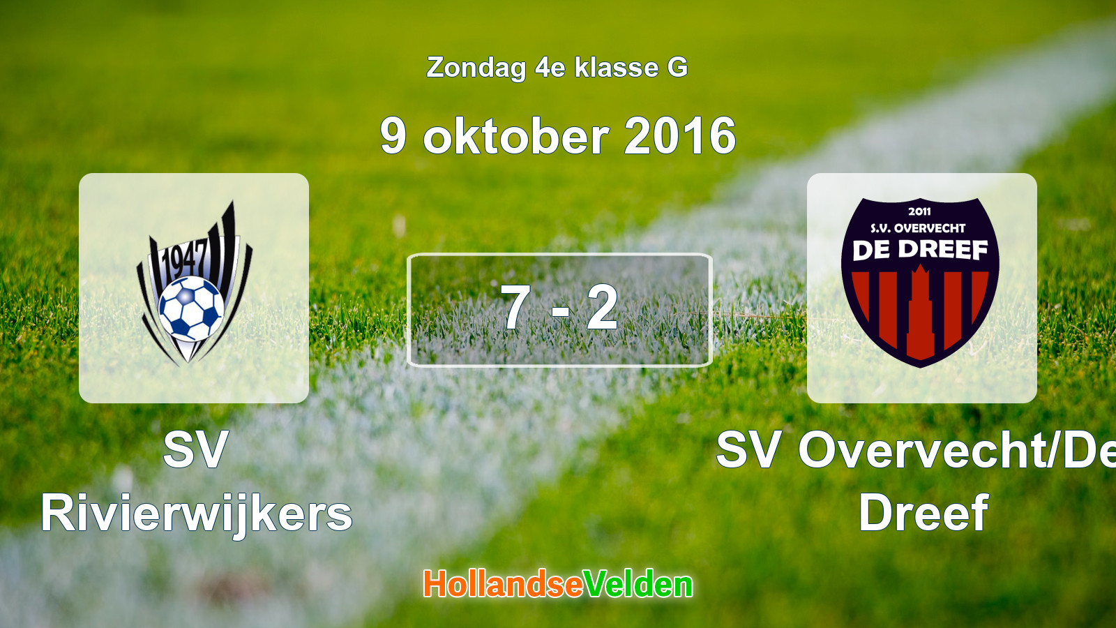 Gespeelde wedstrijd: SV Rivierwijkers - SV Overvecht/De Dreef 7 - 2 (9 oktober 2016)