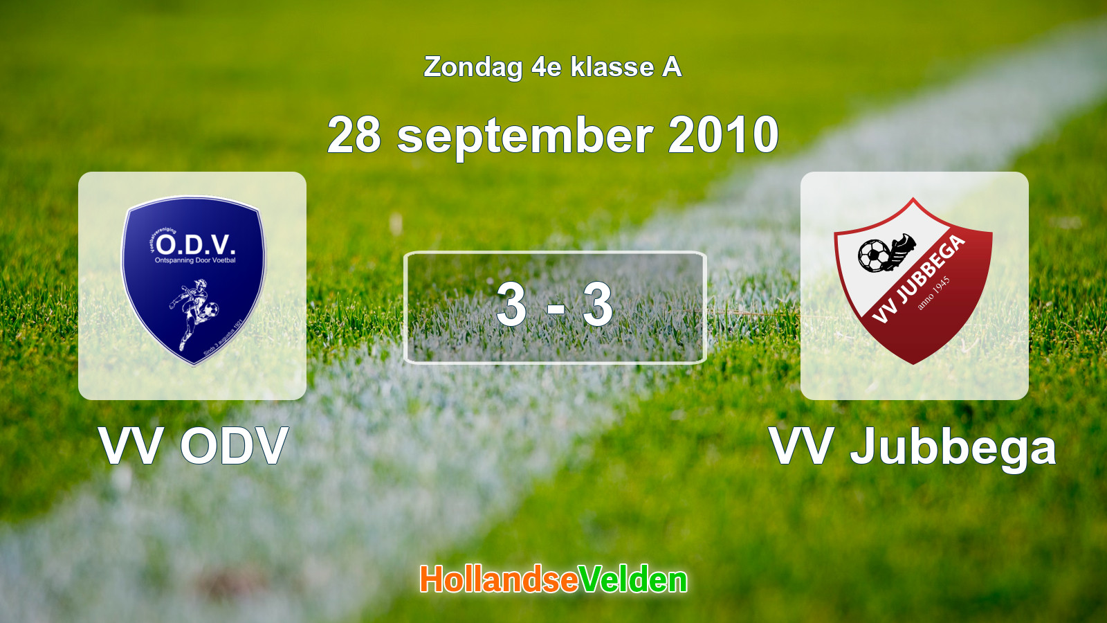 Gespeelde wedstrijd: VV ODV - VV Jubbega 3 - 3 (28 september 2010)