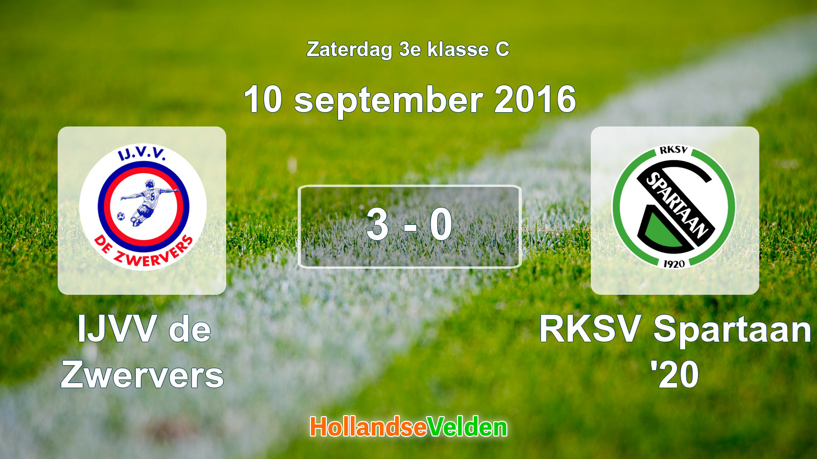 Gespeelde wedstrijd: IJVV de Zwervers - RKSV Spartaan '20 3 - 0 (10 september 2016)