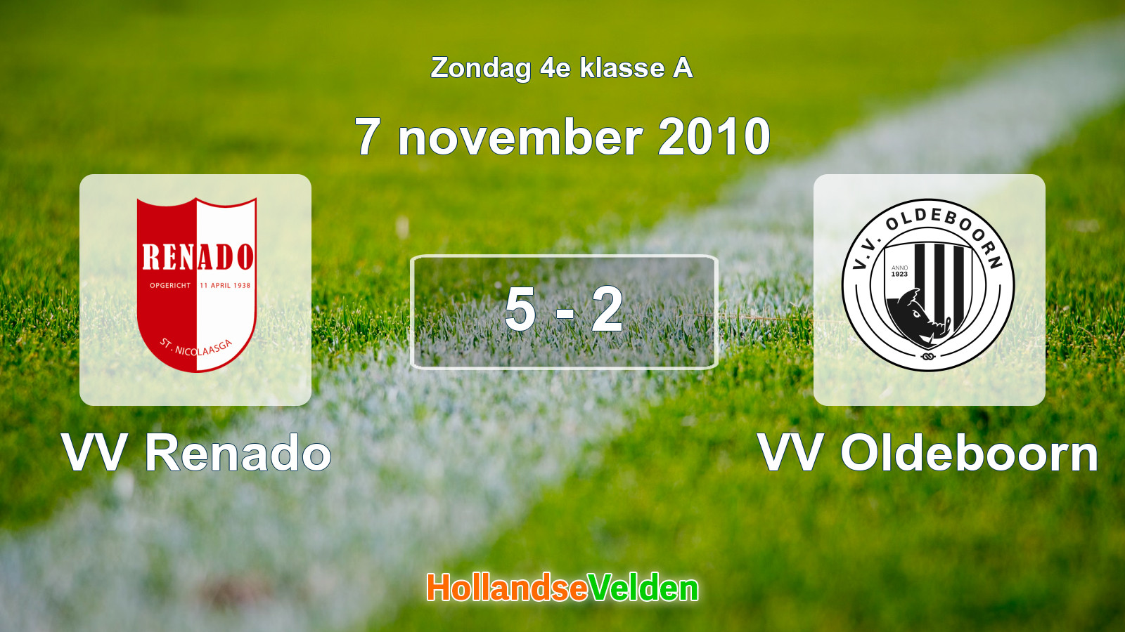 Gespeelde wedstrijd: VV Renado - VV Oldeboorn 5 - 2 (7 november 2010)