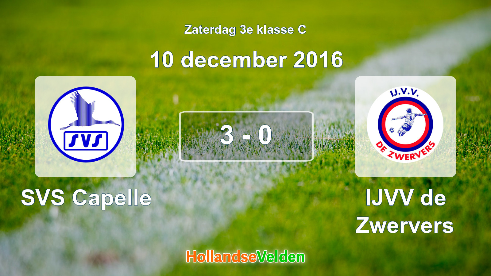 Gespeelde wedstrijd: SVS Capelle - IJVV de Zwervers 3 - 0 (10 december 2016)