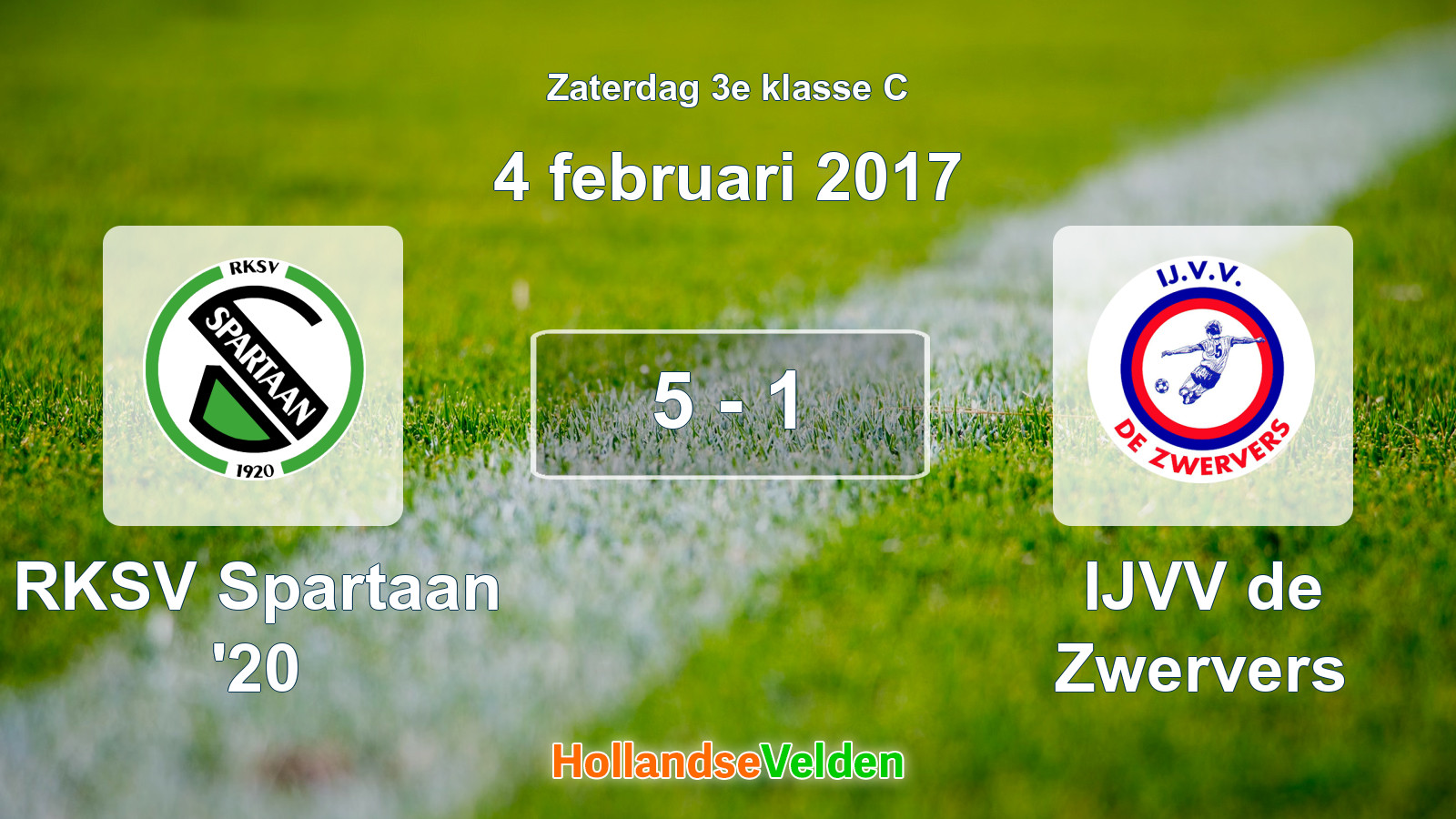 Gespeelde wedstrijd: RKSV Spartaan '20 - IJVV de Zwervers 5 - 1 (4 februari 2017)