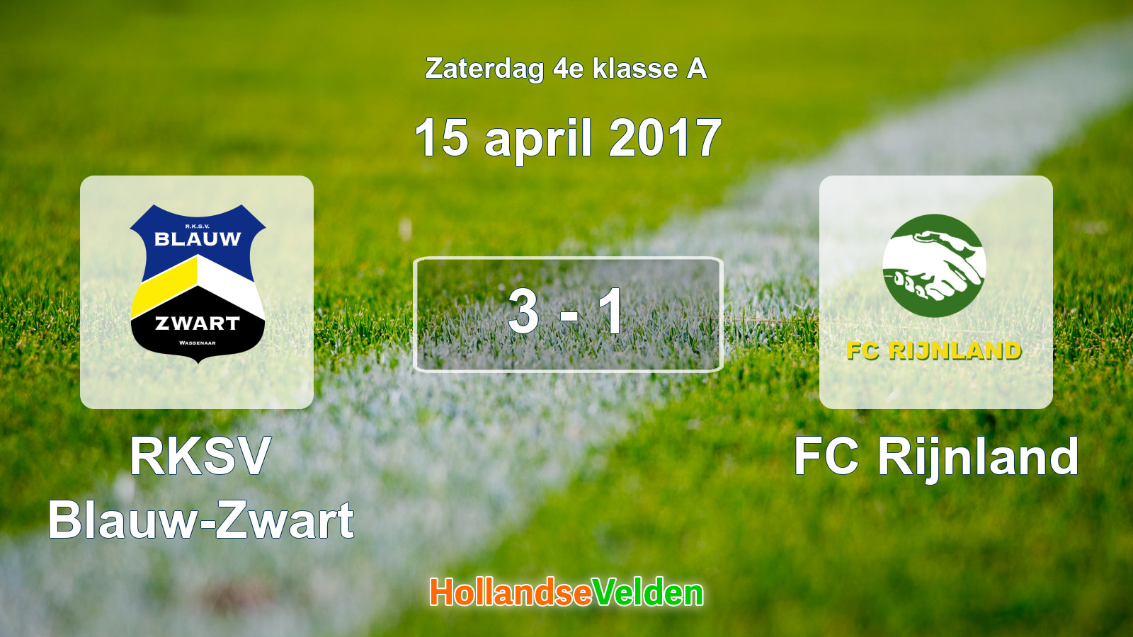 Gespeelde wedstrijd: RKSV Blauw-Zwart - FC Rijnland 3 - 1 (15 april 2017)