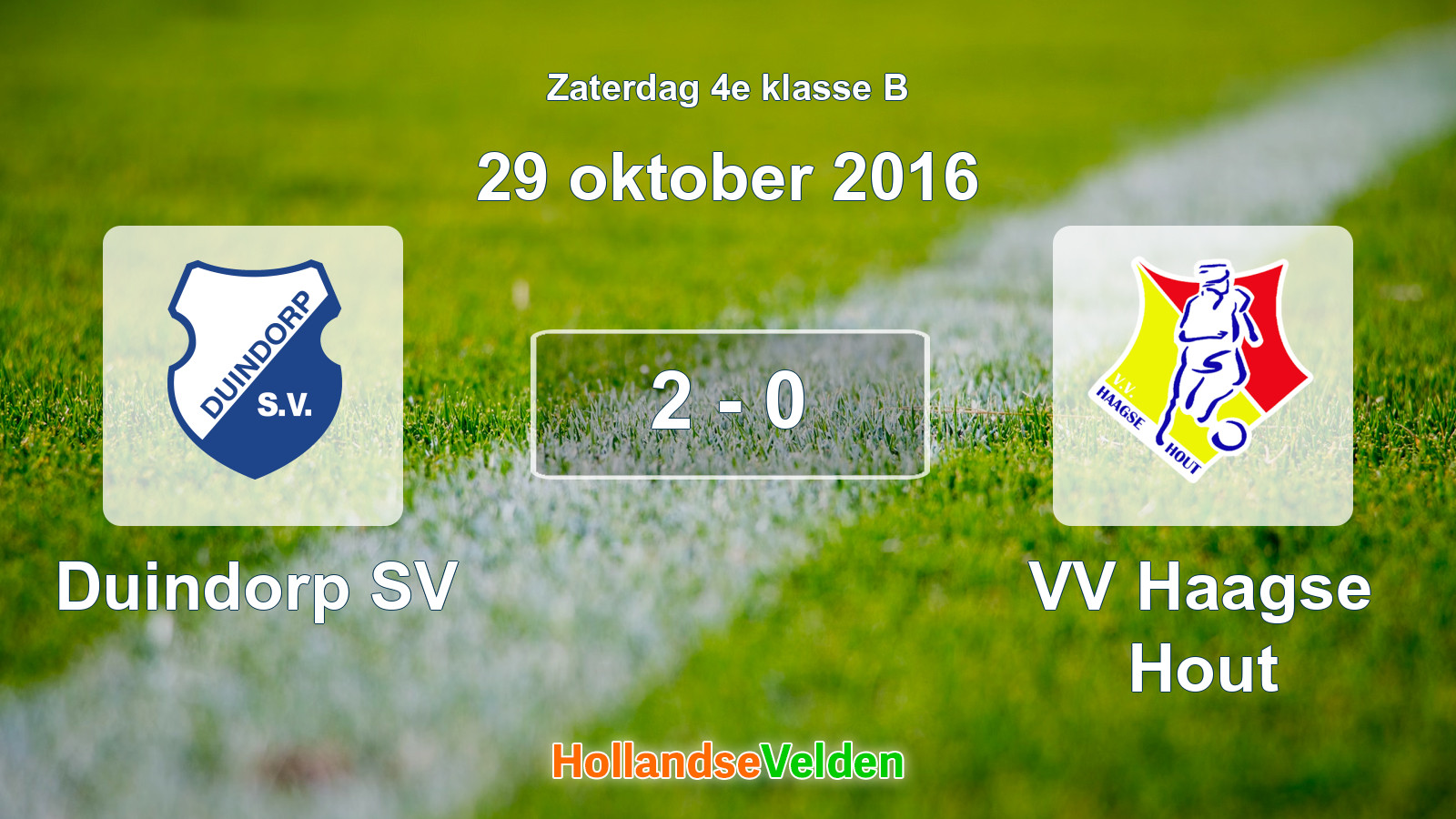 Gespeelde wedstrijd: Duindorp SV - VV Haagse Hout 2 - 0 (29 oktober 2016)