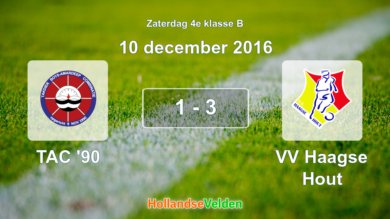 Gespeelde wedstrijd: TAC '90 - VV Haagse Hout 1 - 3 (10 december 2016)