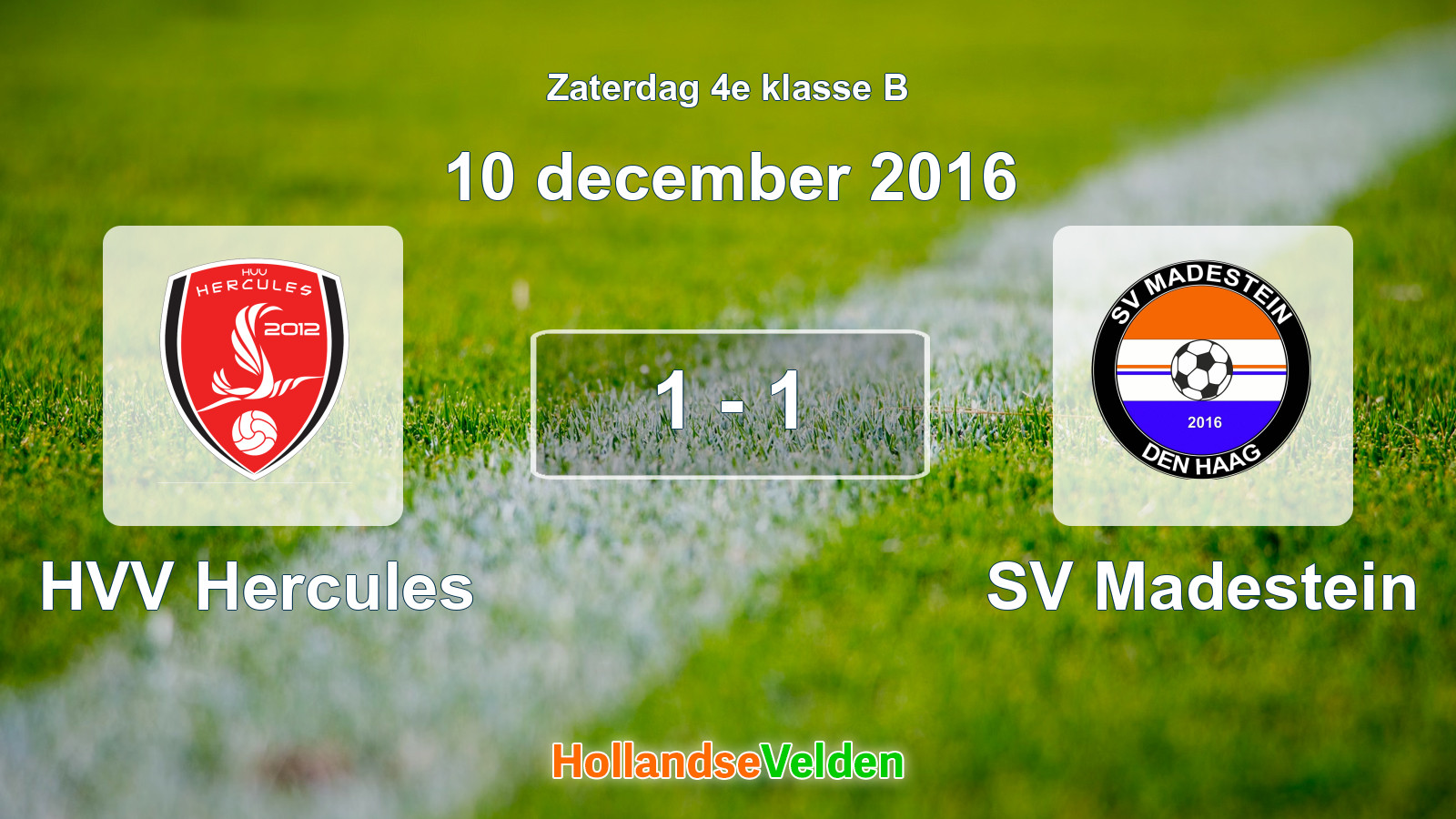 Gespeelde wedstrijd: HVV Hercules - SV Madestein 1 - 1 (10 december 2016)