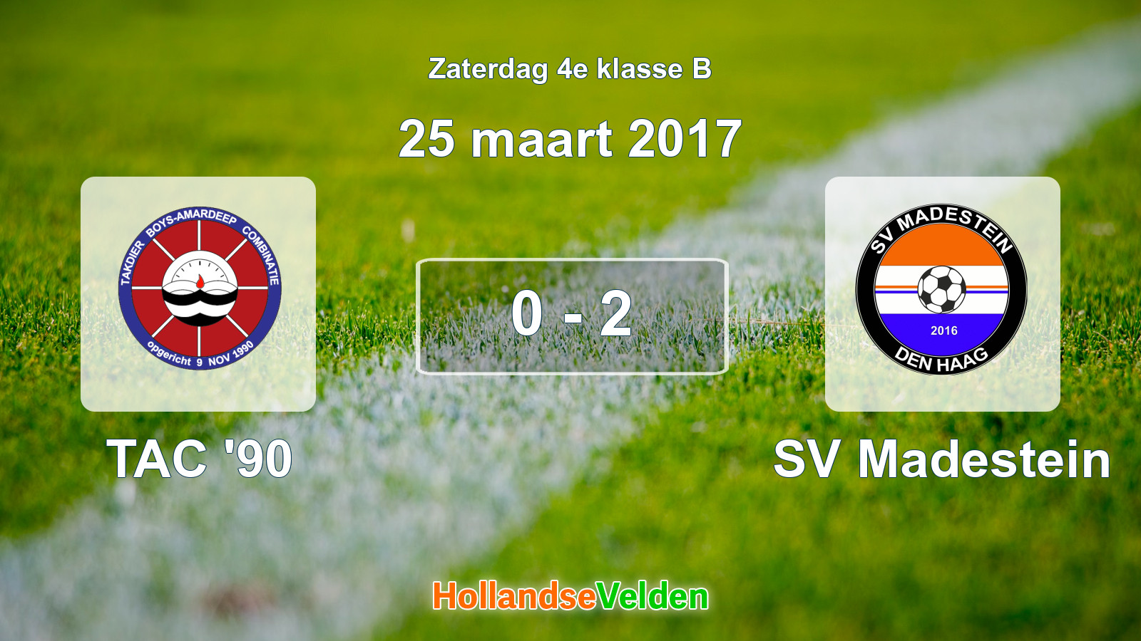 Gespeelde wedstrijd: TAC '90 - SV Madestein 0 - 2 (25 maart 2017)
