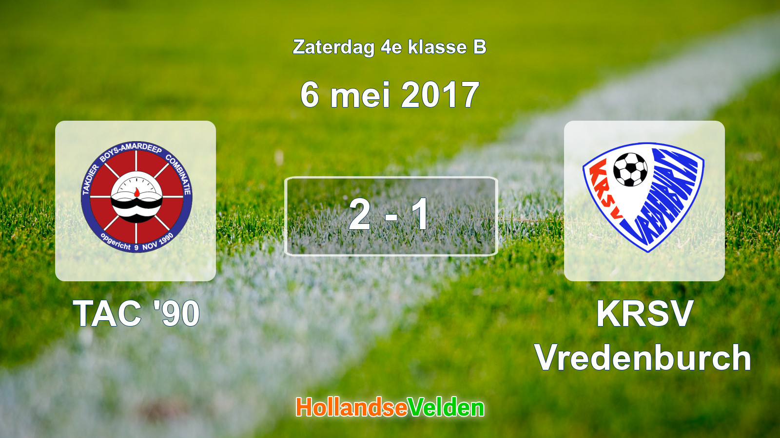 Gespeelde wedstrijd: TAC '90 - KRSV Vredenburch 2 - 1 (6 mei 2017)