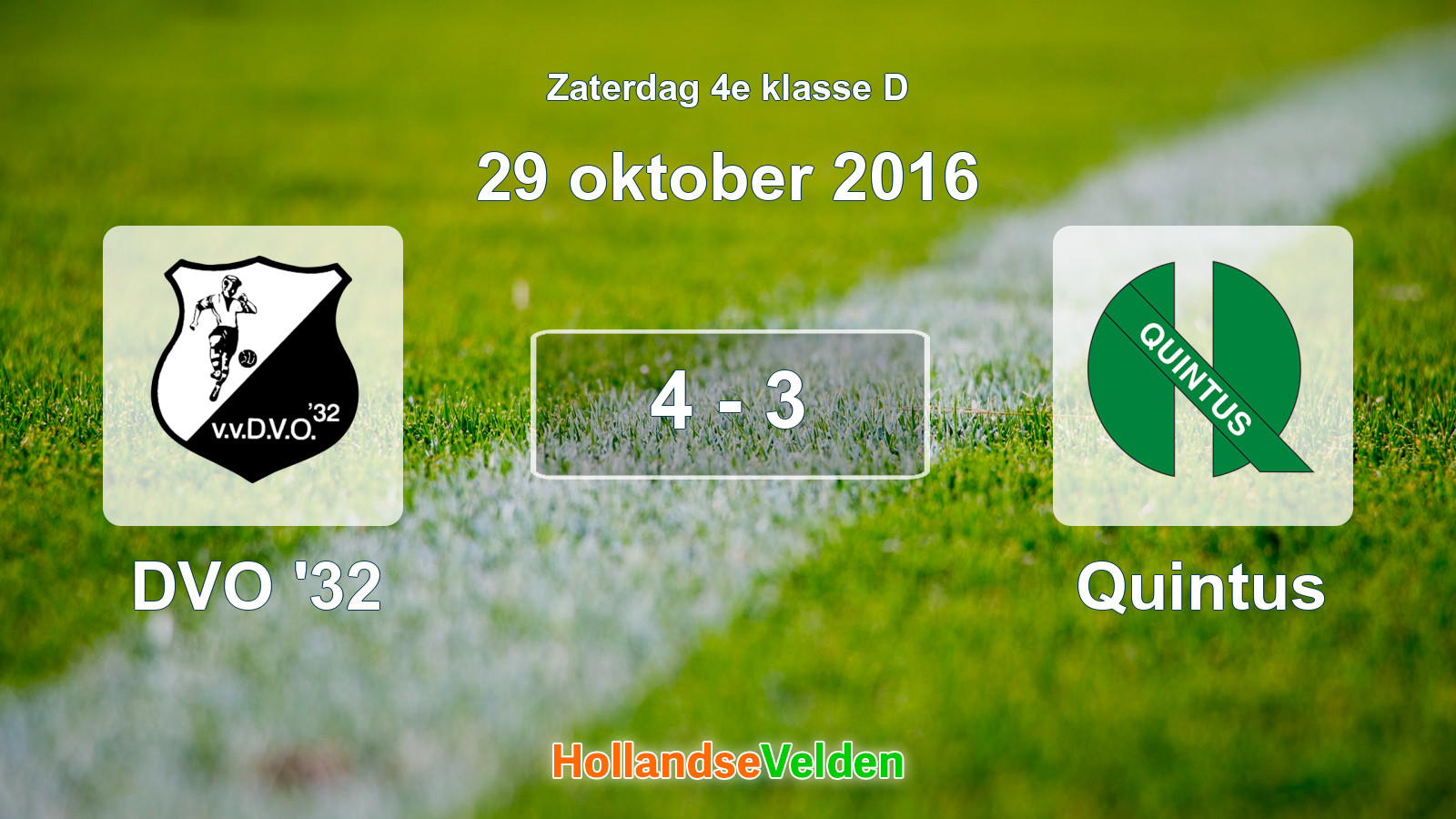 Gespeelde wedstrijd: DVO '32 - Quintus 4 - 3 (29 oktober 2016)