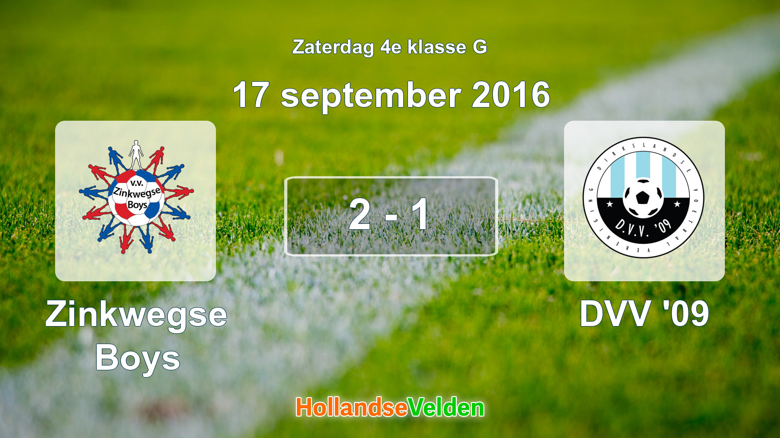 Gespeelde wedstrijd: Zinkwegse Boys - DVV '09 2 - 1 (17 september 2016)
