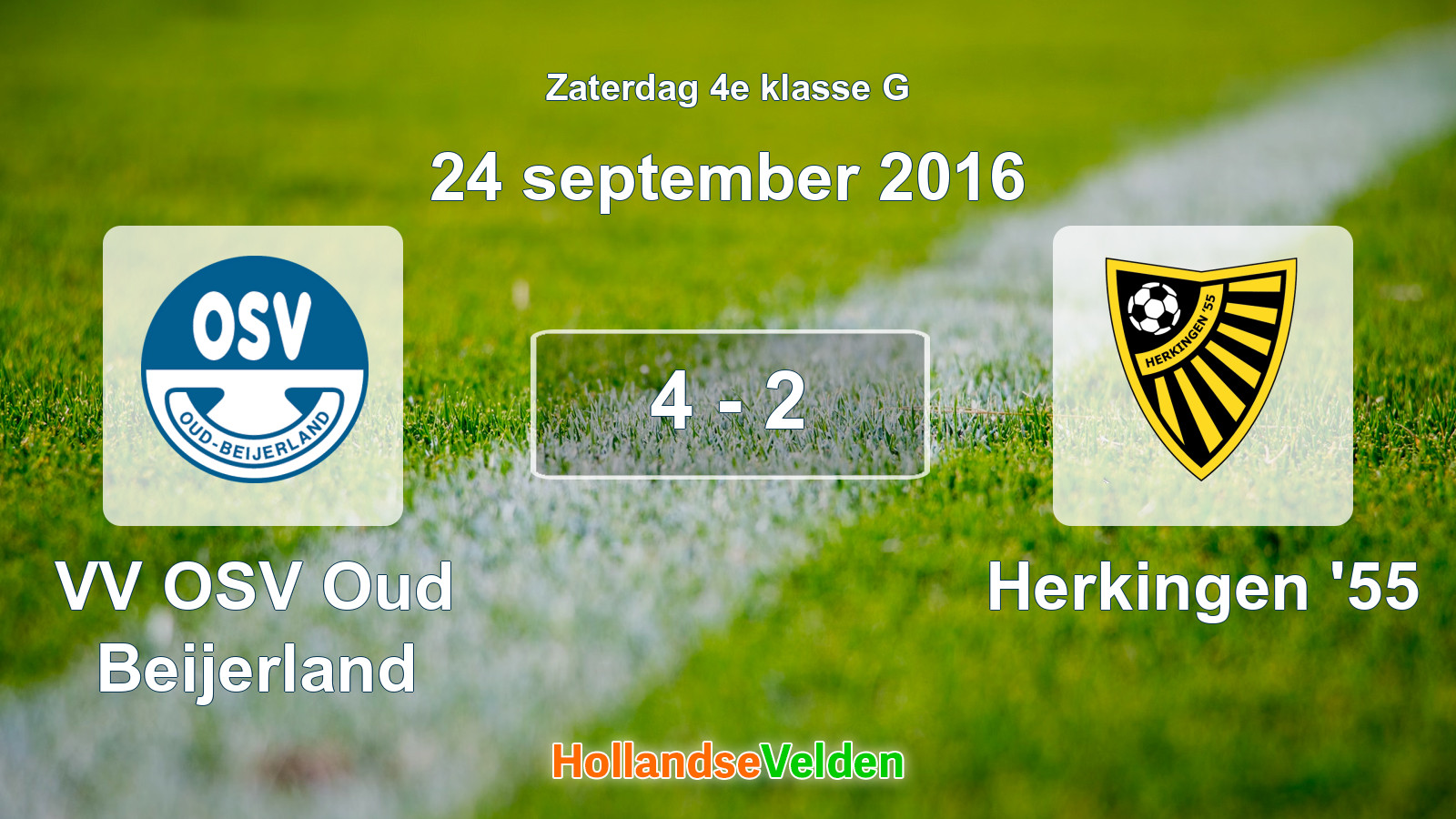 Gespeelde wedstrijd: VV OSV Oud Beijerland - Herkingen '55 4 - 2 (24 september 2016)