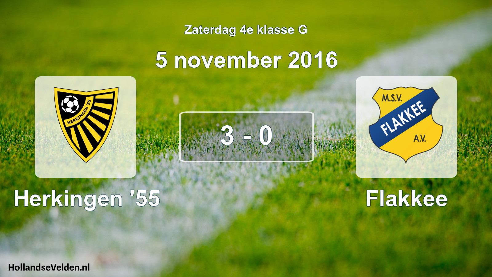 Gespeelde wedstrijd: Herkingen '55 - Flakkee 3 - 0 (5 november 2016)
