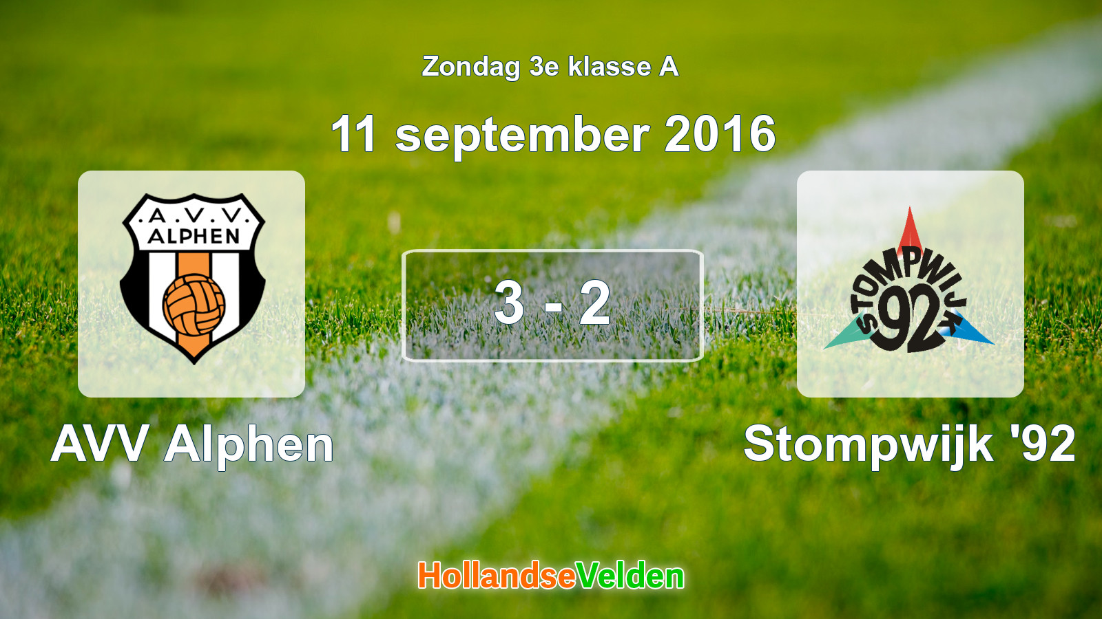 Gespeelde wedstrijd: AVV Alphen - Stompwijk '92 3 - 2 (11 september 2016)