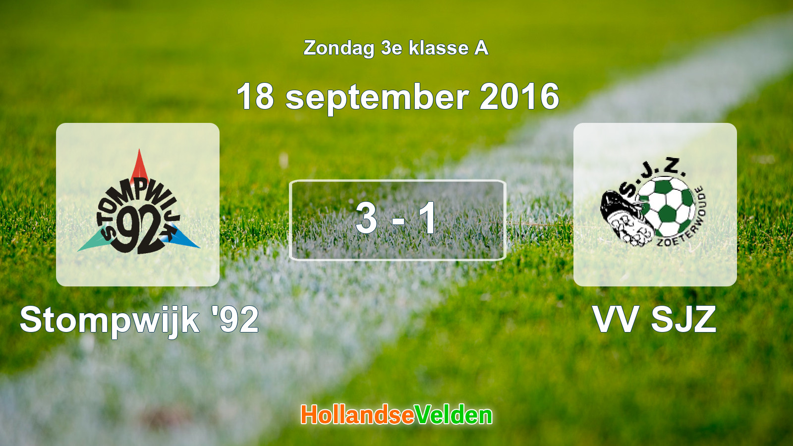 Gespeelde wedstrijd: Stompwijk '92 - VV SJZ 3 - 1 (18 september 2016)
