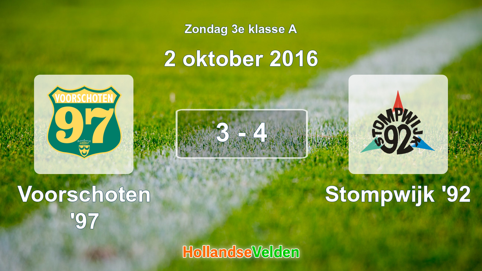 Gespeelde wedstrijd: Voorschoten '97 - Stompwijk '92 3 - 4 (2 oktober 2016)