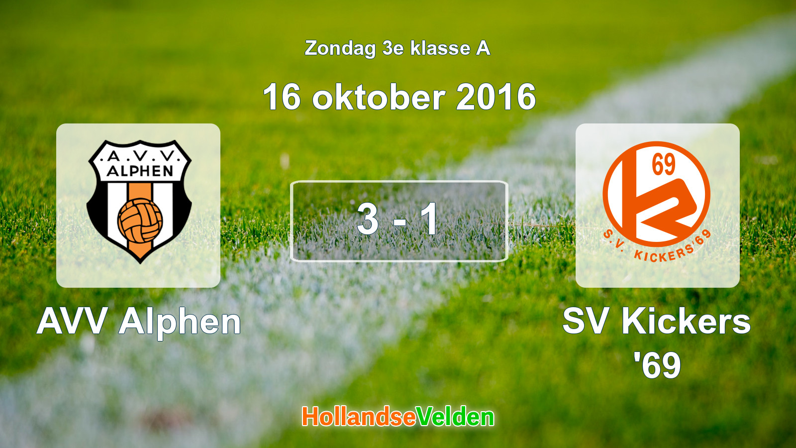 Gespeelde wedstrijd: AVV Alphen - SV Kickers '69 3 - 1 (16 oktober 2016)