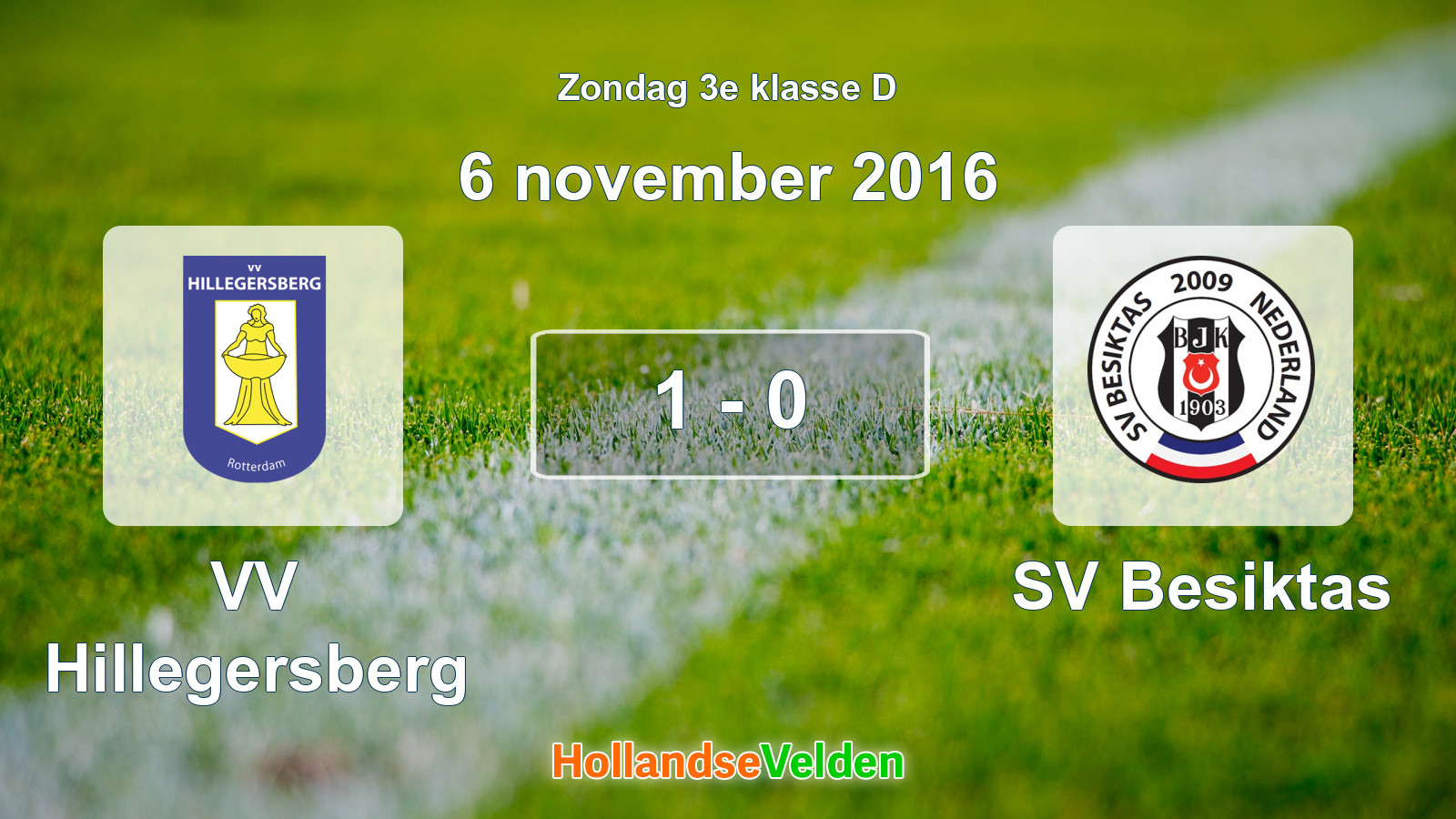 Gespeelde wedstrijd: VV Hillegersberg - SV Besiktas 1 - 0 (6 november 2016)