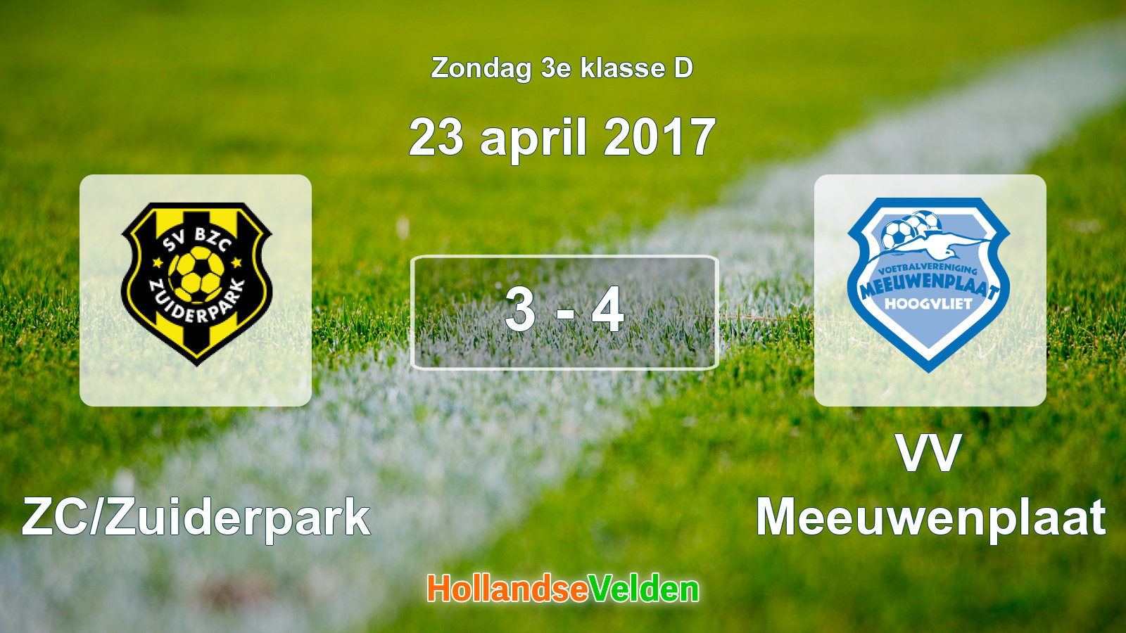 Gespeelde wedstrijd: BZC/Zuiderpark - VV Meeuwenplaat 3 - 4 (23 april 2017)