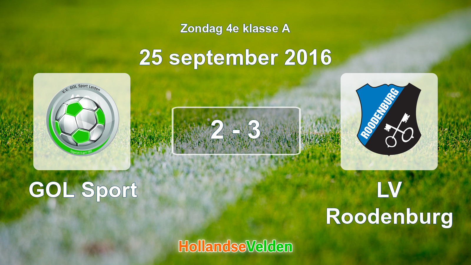 Gespeelde wedstrijd: GOL Sport - LV Roodenburg 2 - 3 (25 september 2016)