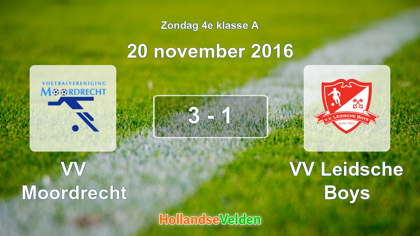 Gespeelde wedstrijd: VV Moordrecht - VV Leidsche Boys 3 - 1 (20 november 2016)