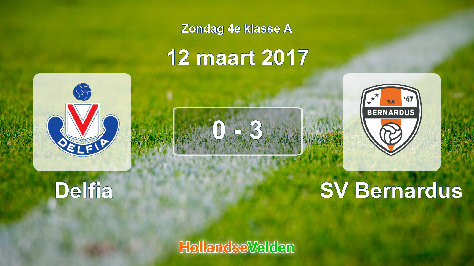 Gespeelde wedstrijd: Delfia - SV Bernardus 0 - 3 (12 maart 2017)