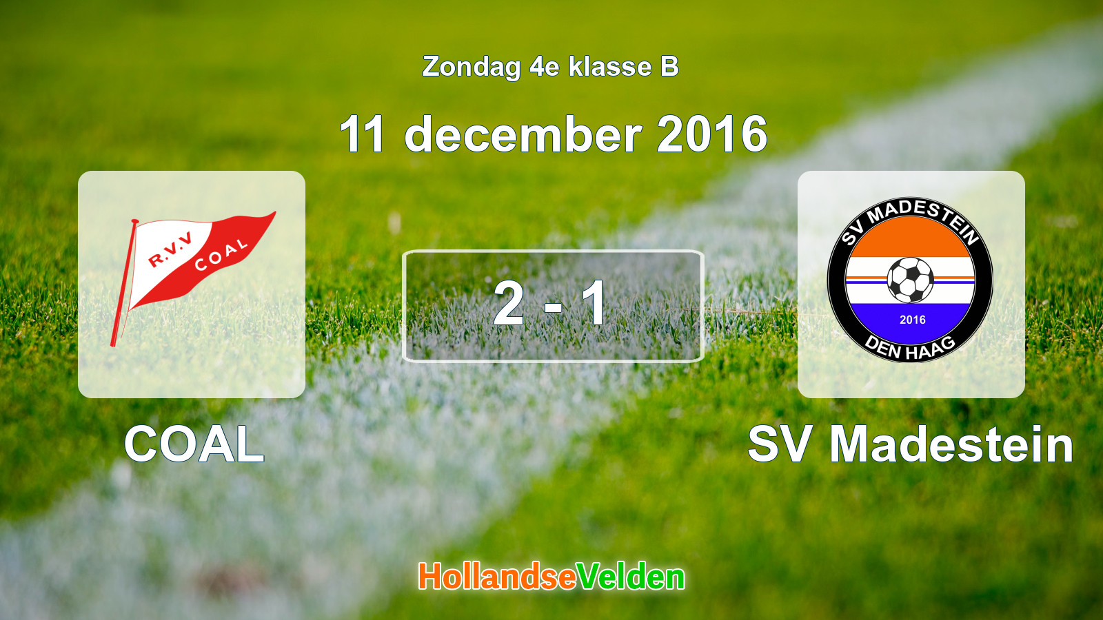 Gespeelde wedstrijd: COAL - SV Madestein 2 - 1 (11 december 2016)