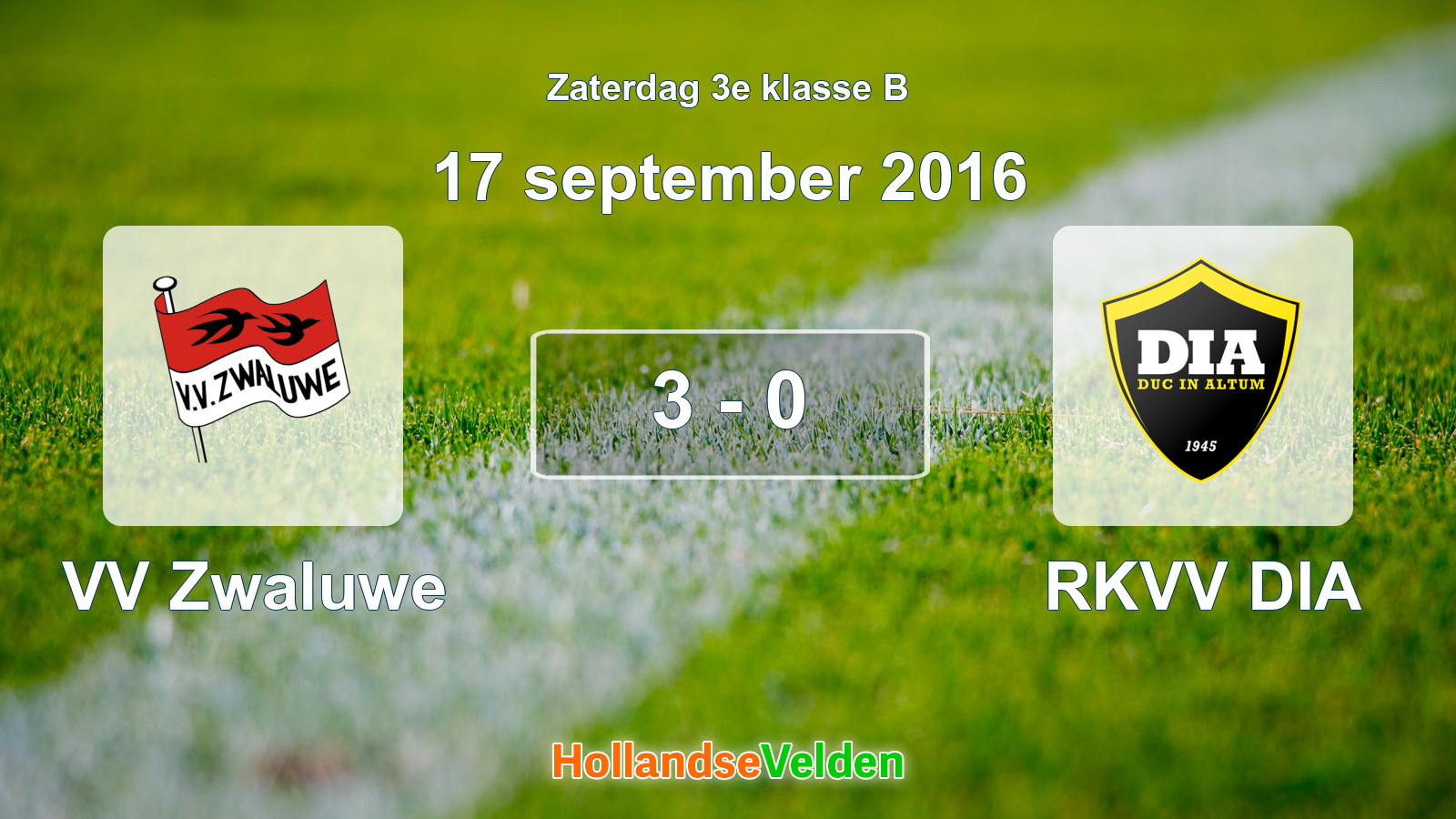 Gespeelde wedstrijd: VV Zwaluwe - RKVV DIA 3 - 0 (17 september 2016)