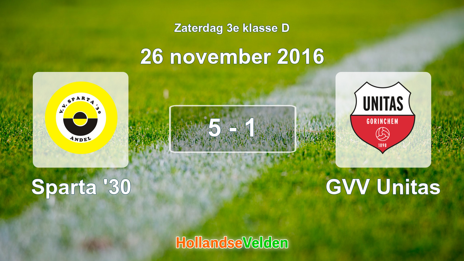Gespeelde wedstrijd: Sparta '30 - GVV Unitas 5 - 1 (26 november 2016)