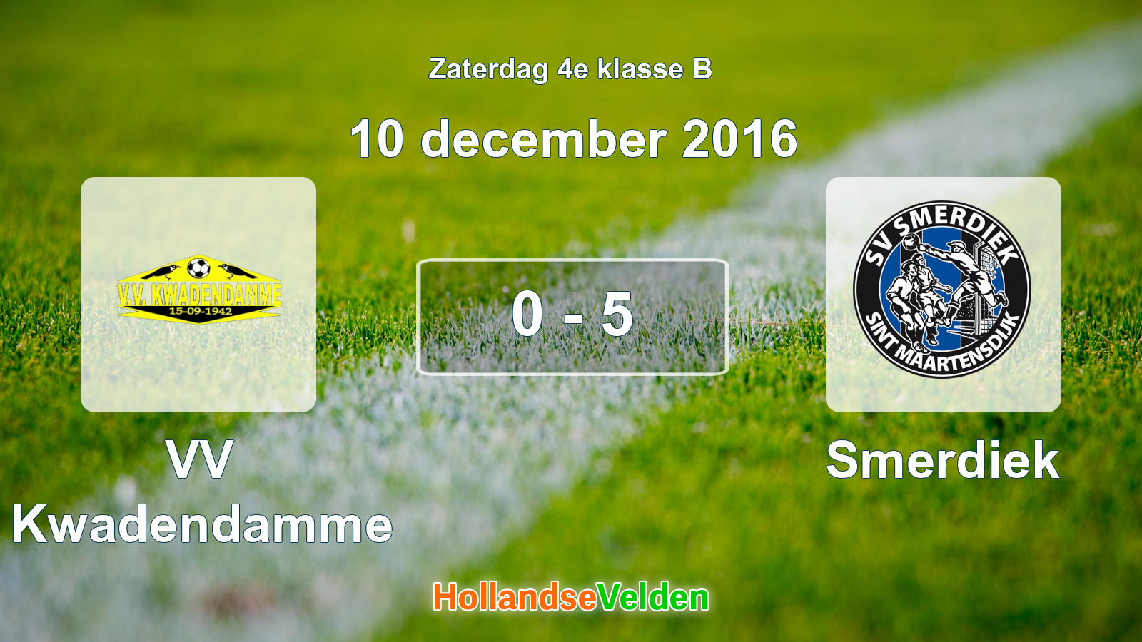 Gespeelde wedstrijd: VV Kwadendamme - Smerdiek 0 - 5 (10 december 2016)