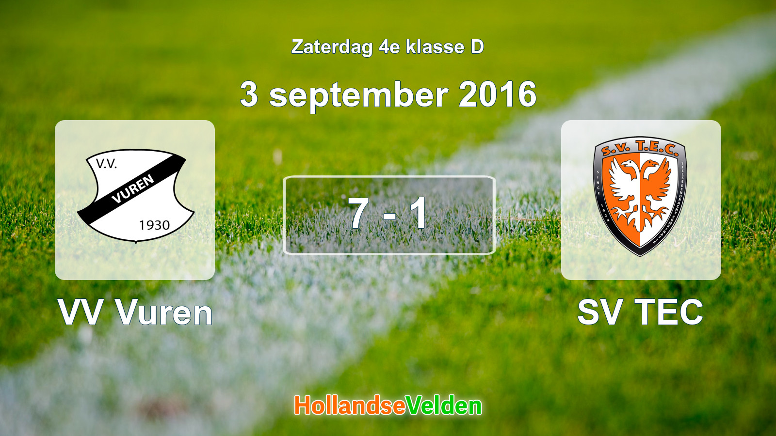Gespeelde wedstrijd: VV Vuren - SV TEC 7 - 1 (3 september 2016)