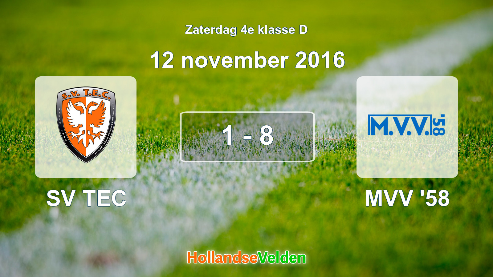 Gespeelde wedstrijd: SV TEC - MVV '58 1 - 8 (12 november 2016)
