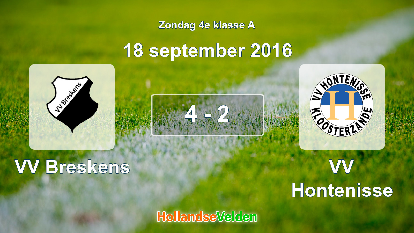 Gespeelde wedstrijd: VV Breskens - VV Hontenisse 4 - 2 (18 september 2016)