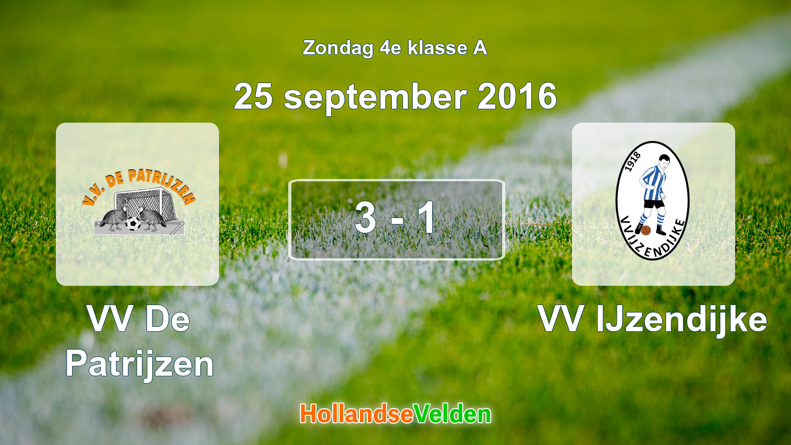 Gespeelde wedstrijd: VV De Patrijzen - VV IJzendijke 3 - 1 (25 september 2016)