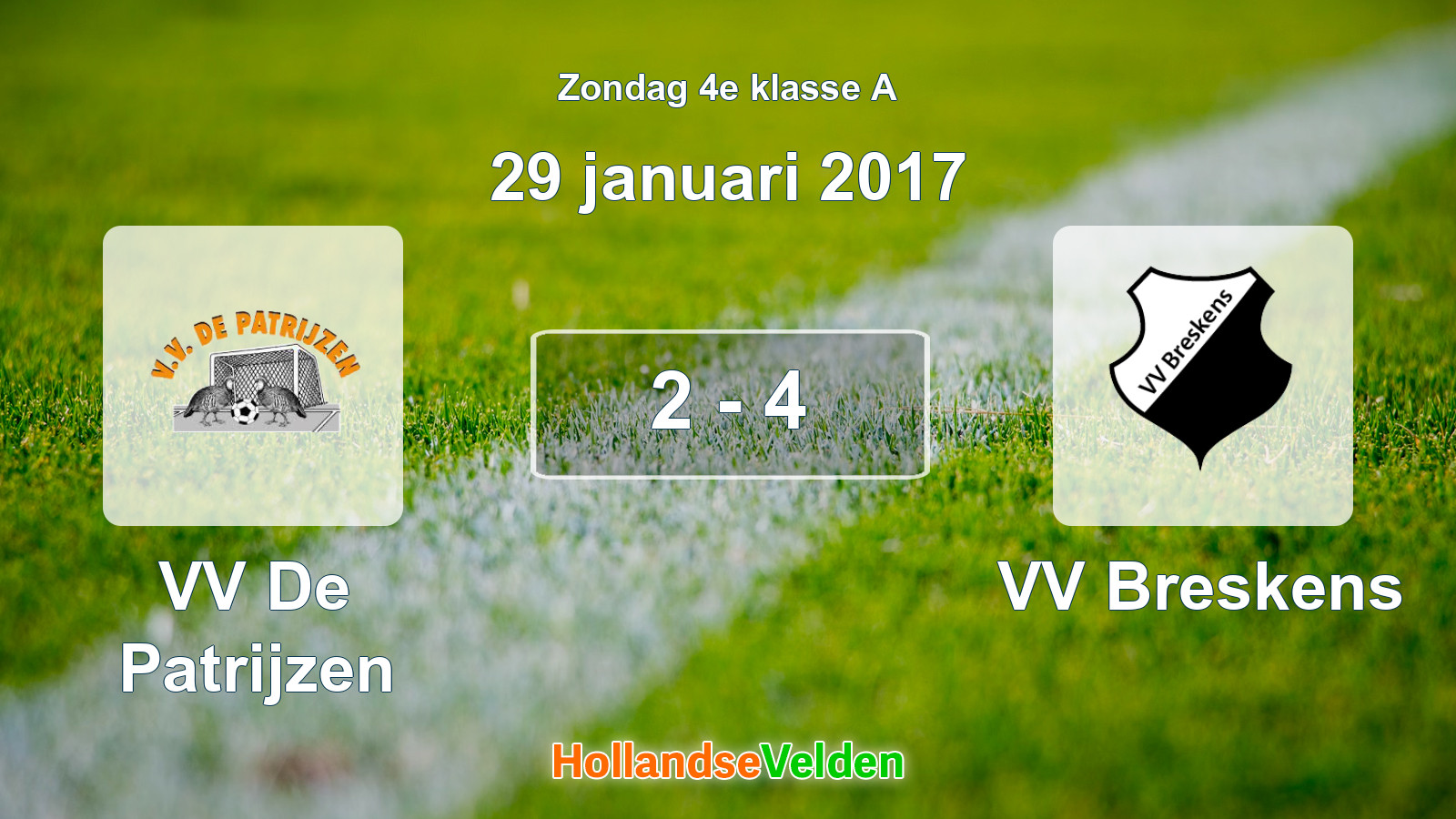 Gespeelde wedstrijd: VV De Patrijzen - VV Breskens 2 - 4 (29 januari 2017)