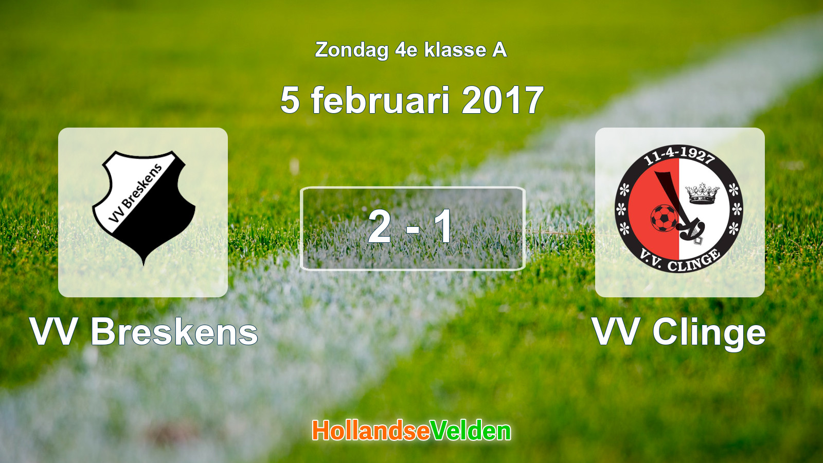 Gespeelde wedstrijd: VV Breskens - VV Clinge 2 - 1 (5 februari 2017)
