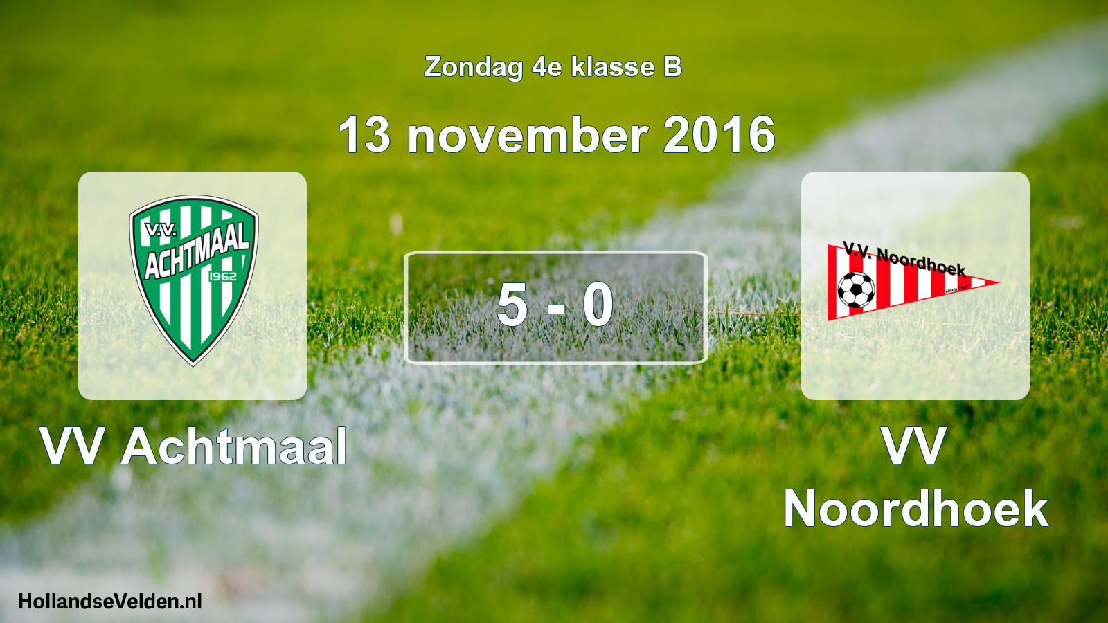 Gespeelde wedstrijd: VV Achtmaal - VV Noordhoek 5 - 0 (13 november 2016)