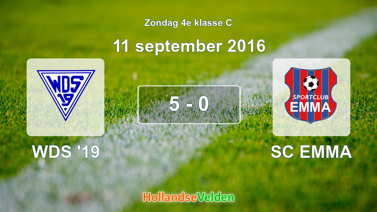 Gespeelde wedstrijd: WDS '19 - SC EMMA 5 - 0 (11 september 2016)