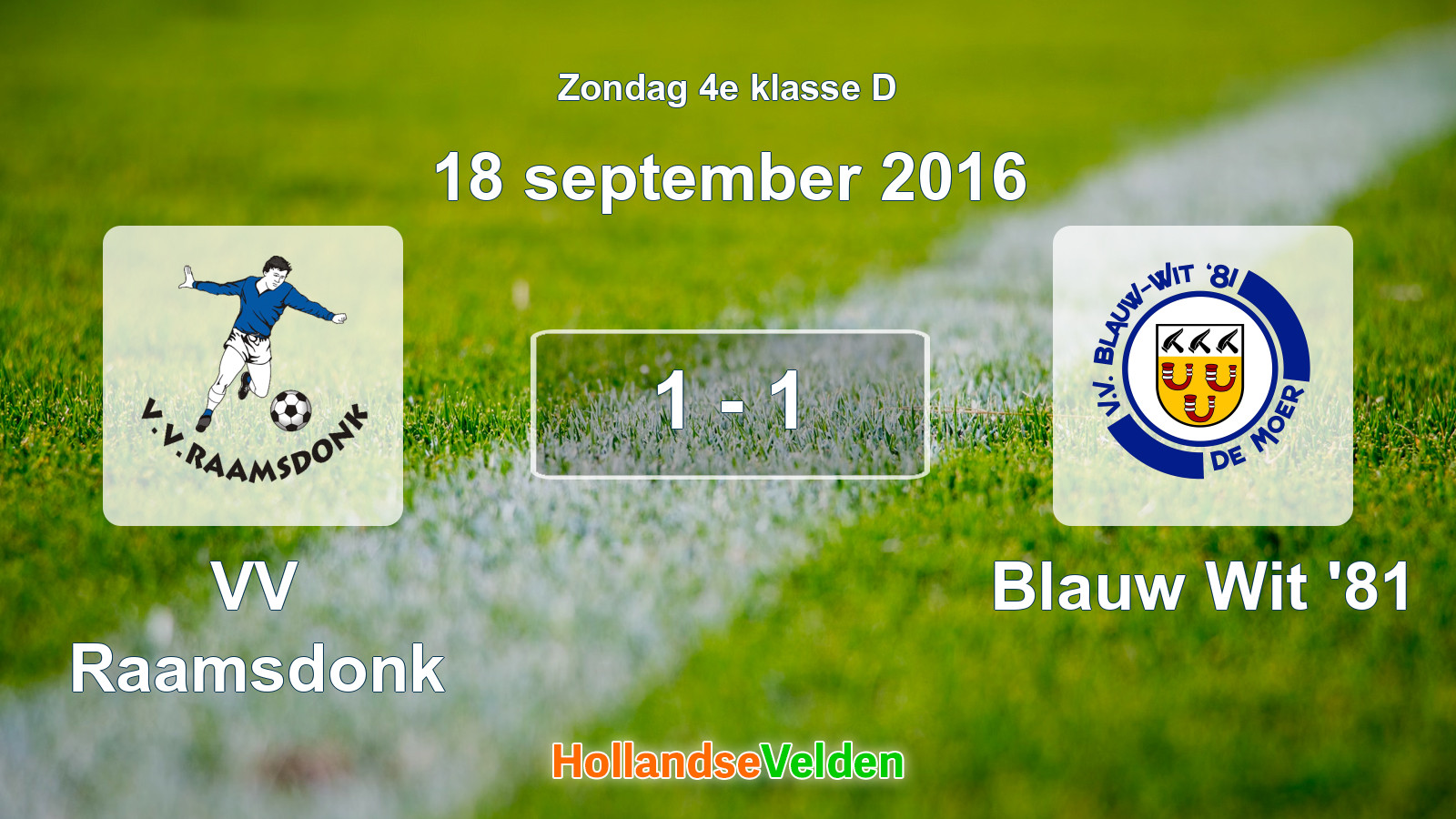 Gespeelde wedstrijd: VV Raamsdonk - Blauw Wit '81 1 - 1 (18 september 2016)
