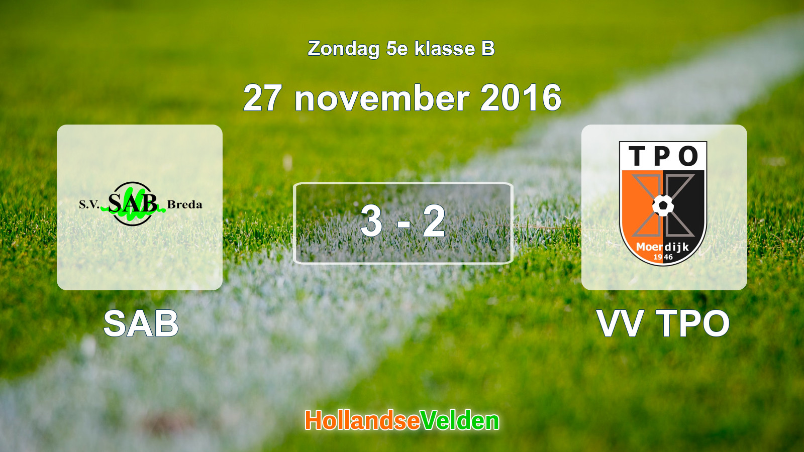 Gespeelde wedstrijd: SAB - VV TPO 3 - 2 (27 november 2016)