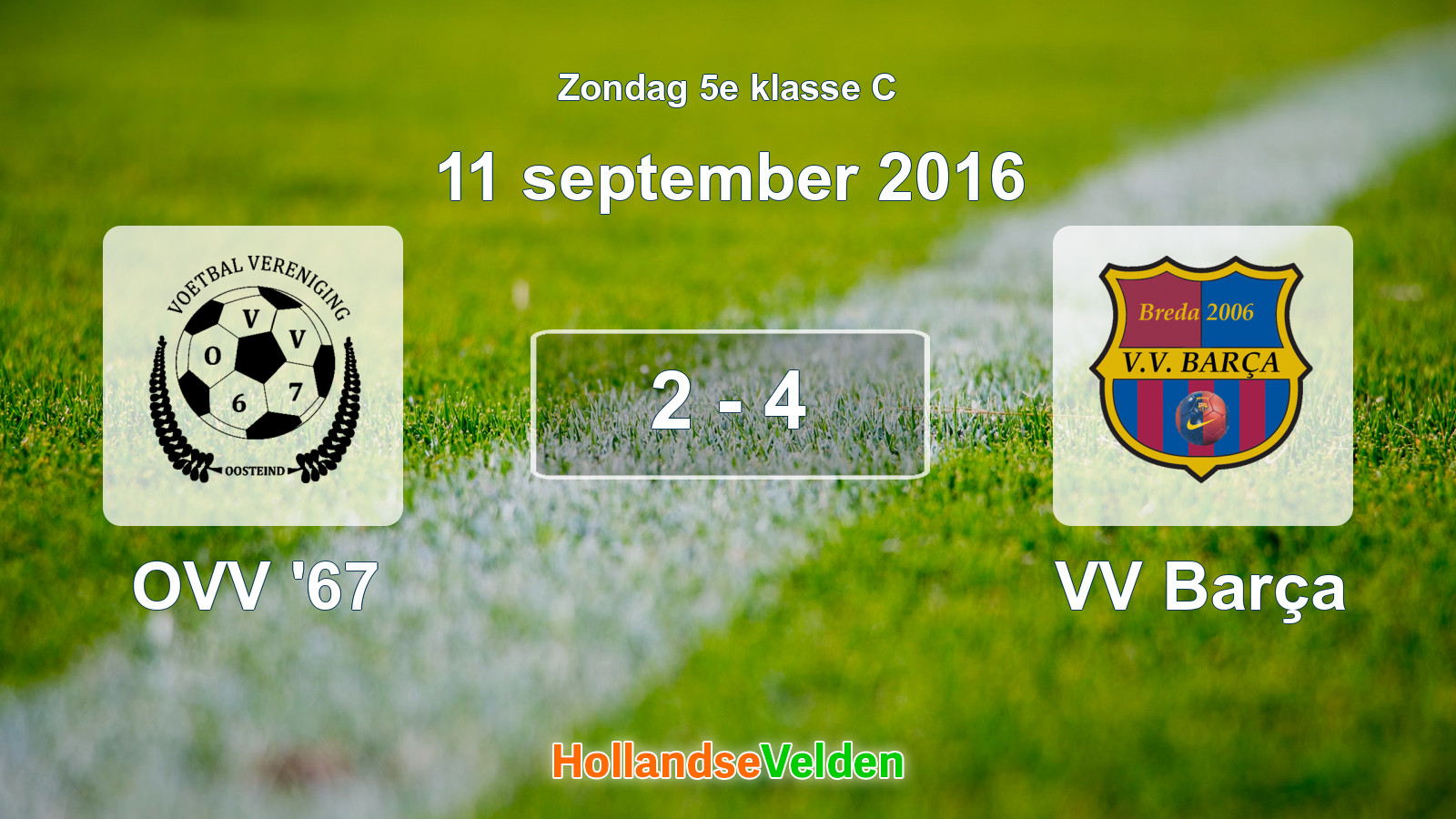 Gespeelde wedstrijd: OVV '67 - VV Barça 2 - 4 (11 september 2016)