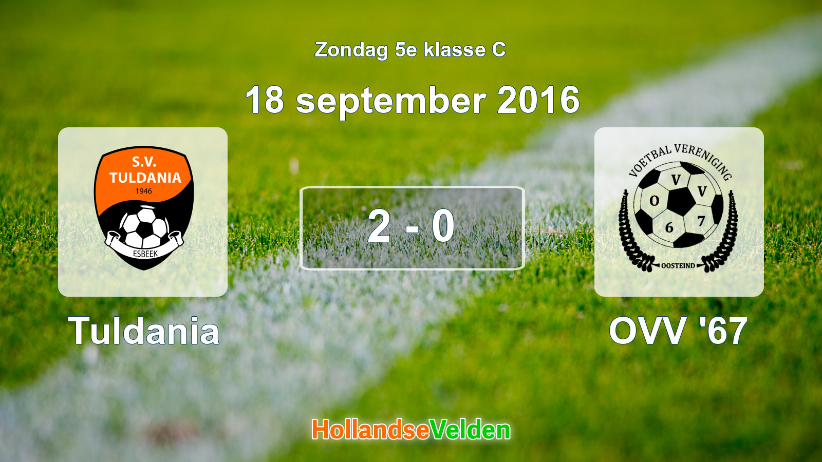 Gespeelde wedstrijd: Tuldania - OVV '67 2 - 0 (18 september 2016)