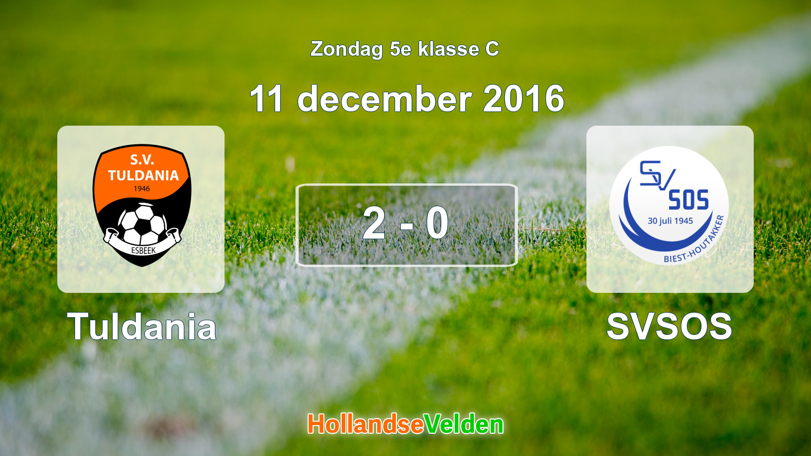 Gespeelde wedstrijd: Tuldania - SVSOS 2 - 0 (11 december 2016)